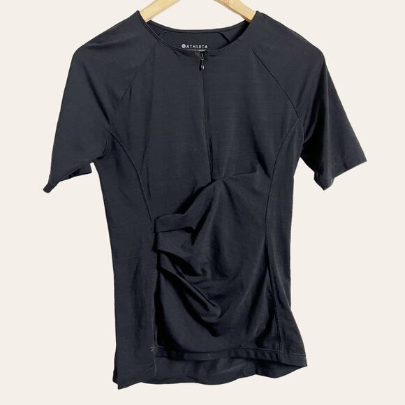 Athleta Pacifica Wrap Front Quarter Zip Black Tee Size XS - Picture 2 of 7